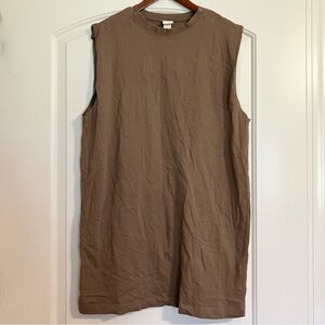 H&M sleeveless cotton jersey oversized T-shirt w/ pockets dress brown Sz M